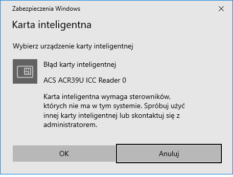 Błąd karty inteligentnej